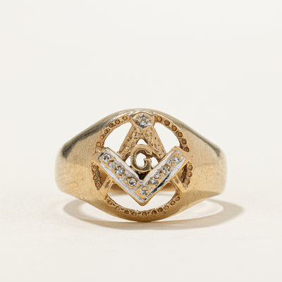 9K 1989 Diamond Free Masons Ring | 0.03ctw | SZ 12.5
