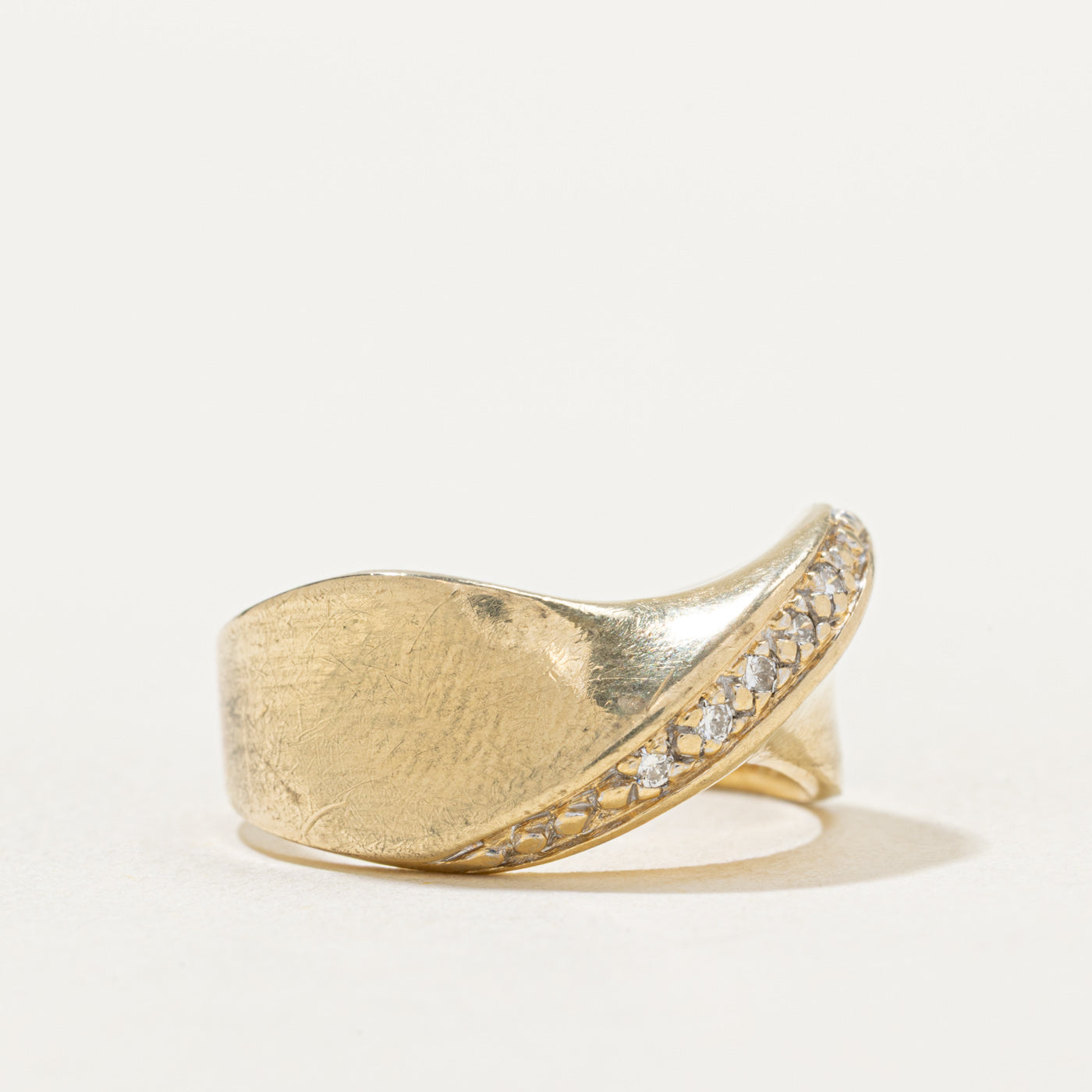 14K Diagonal Diamond Chunky Cross Over Ring | 0.03ctw | SZ 6.5