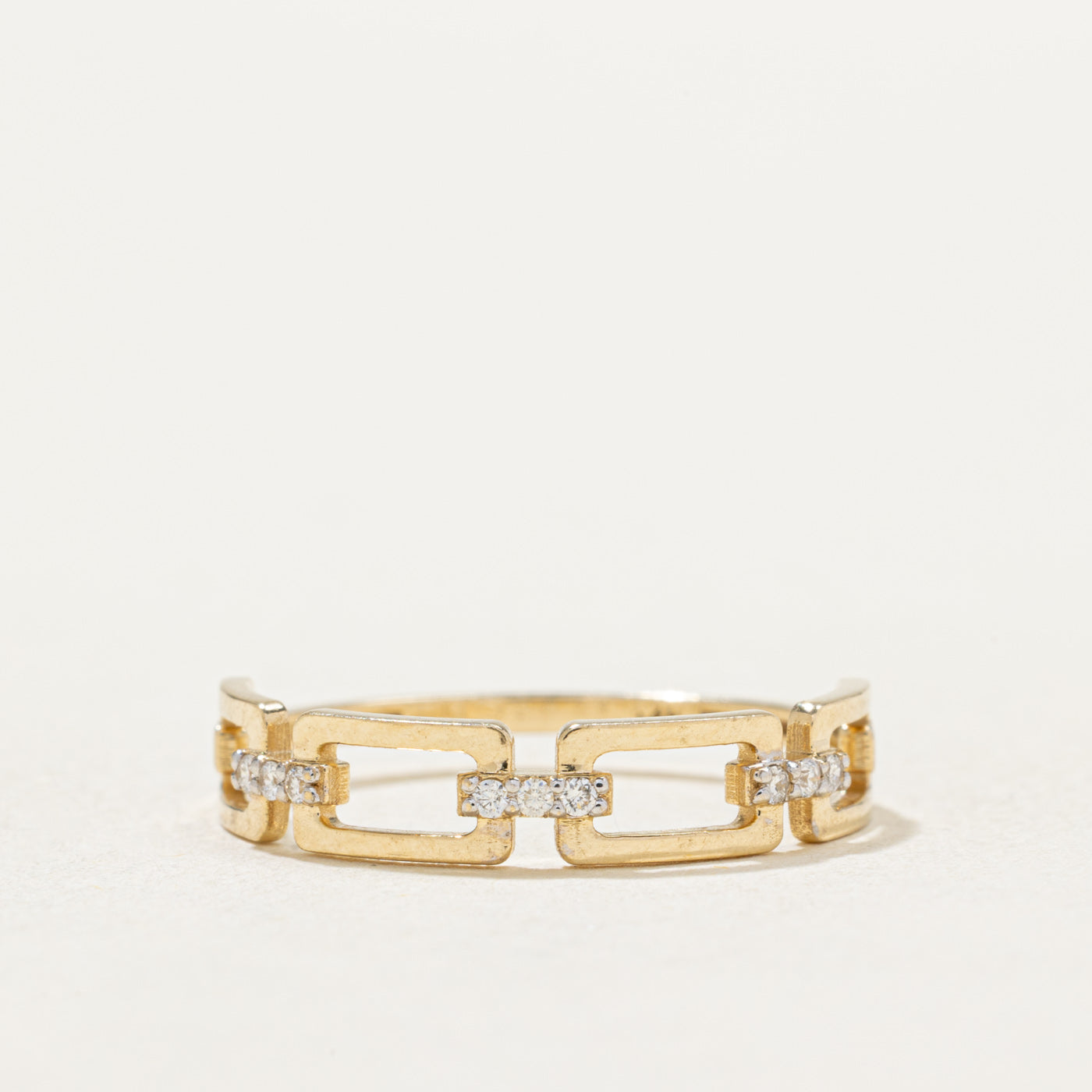 14K Diamond Open Rectangular Chain Ring | 0.03ctw | SZ 7