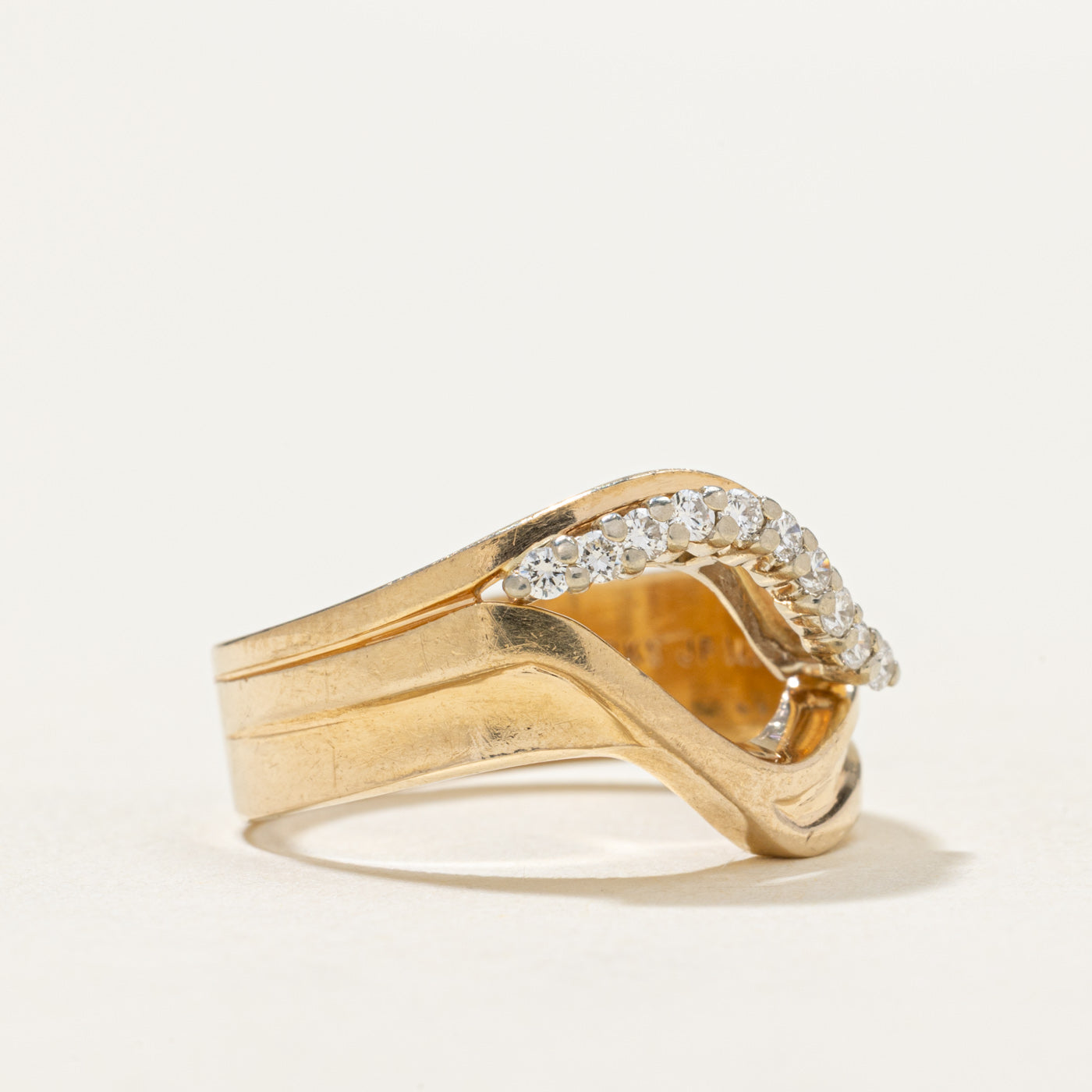 14K Diamond Waterfall Grooved Open Ring | 0.15ctw | SZ 6.75