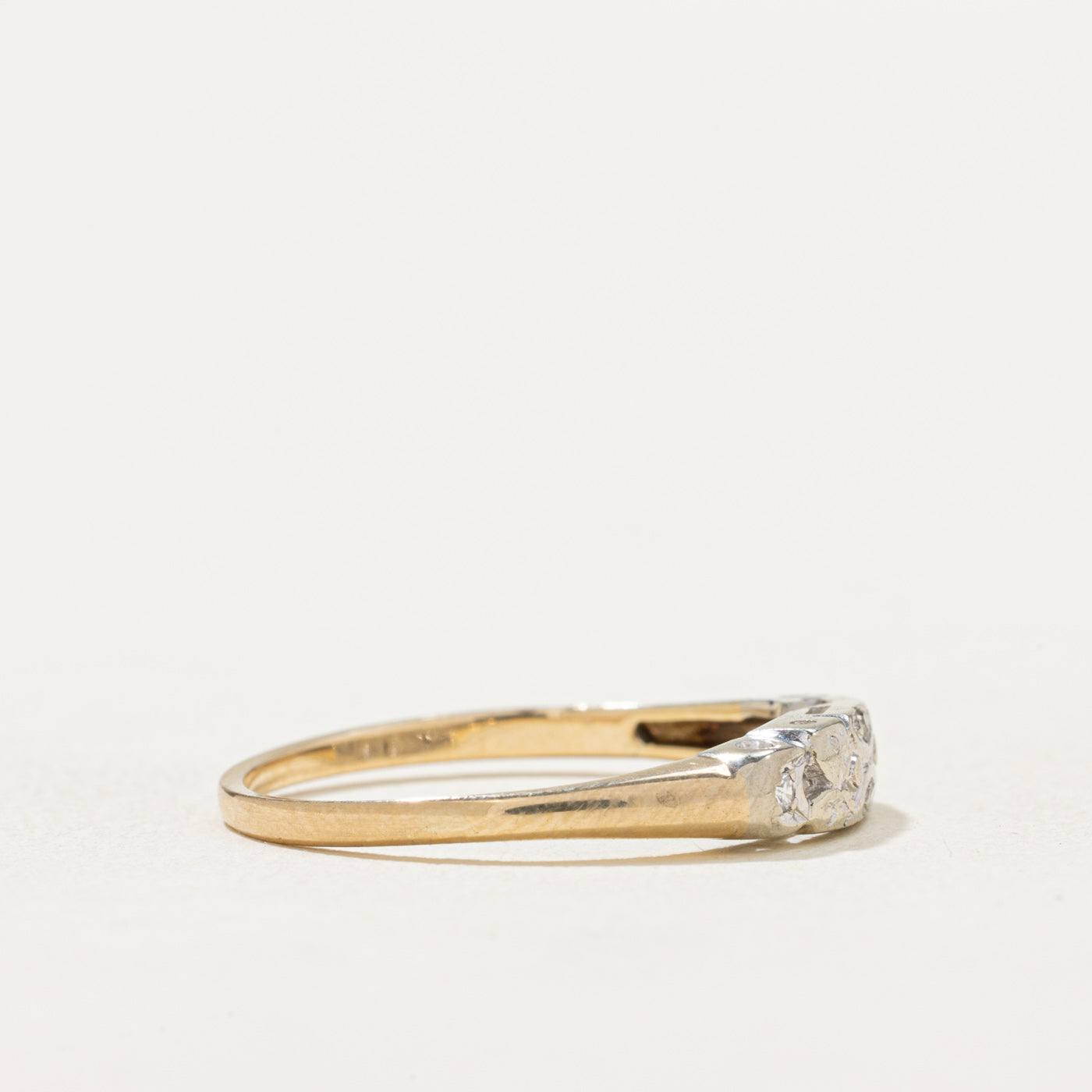 14K & Platinum Diamond Textured Ring | 0.02ctw | SZ 6.5