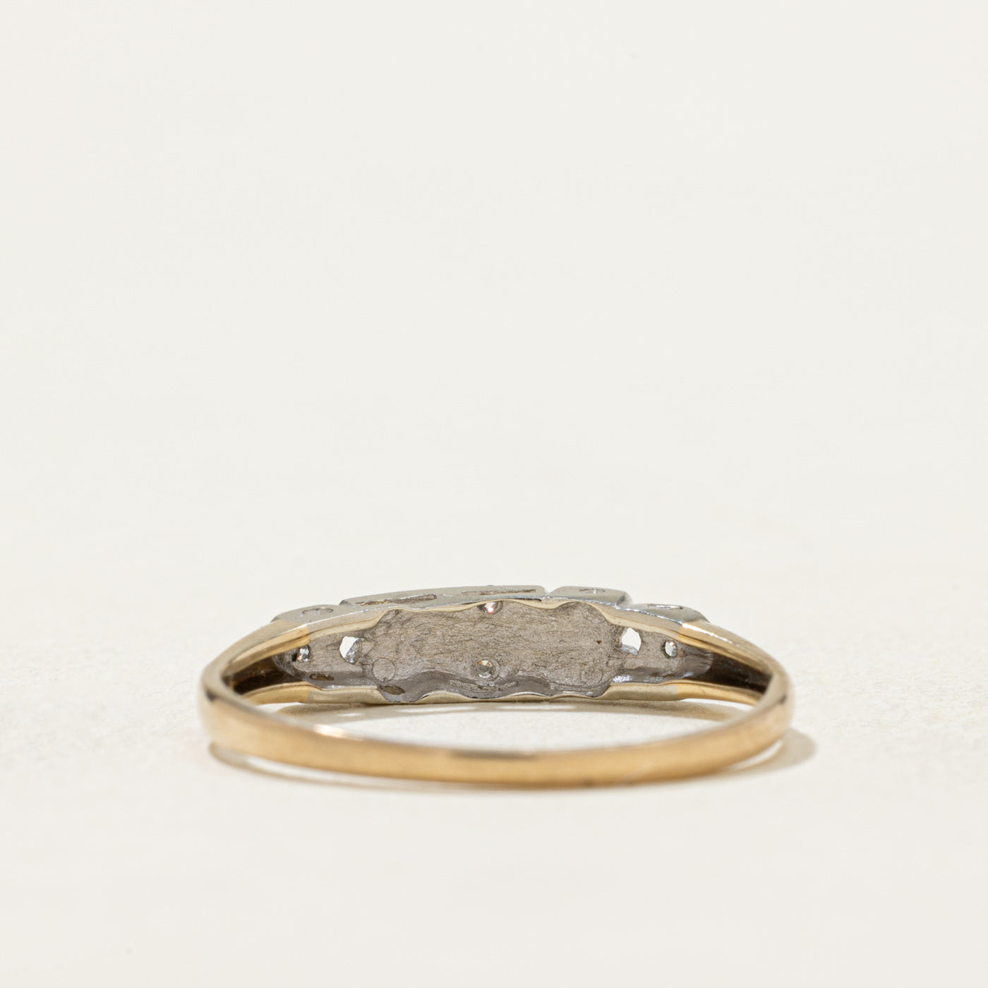 14K & Platinum Diamond Textured Ring | 0.02ctw | SZ 6.5