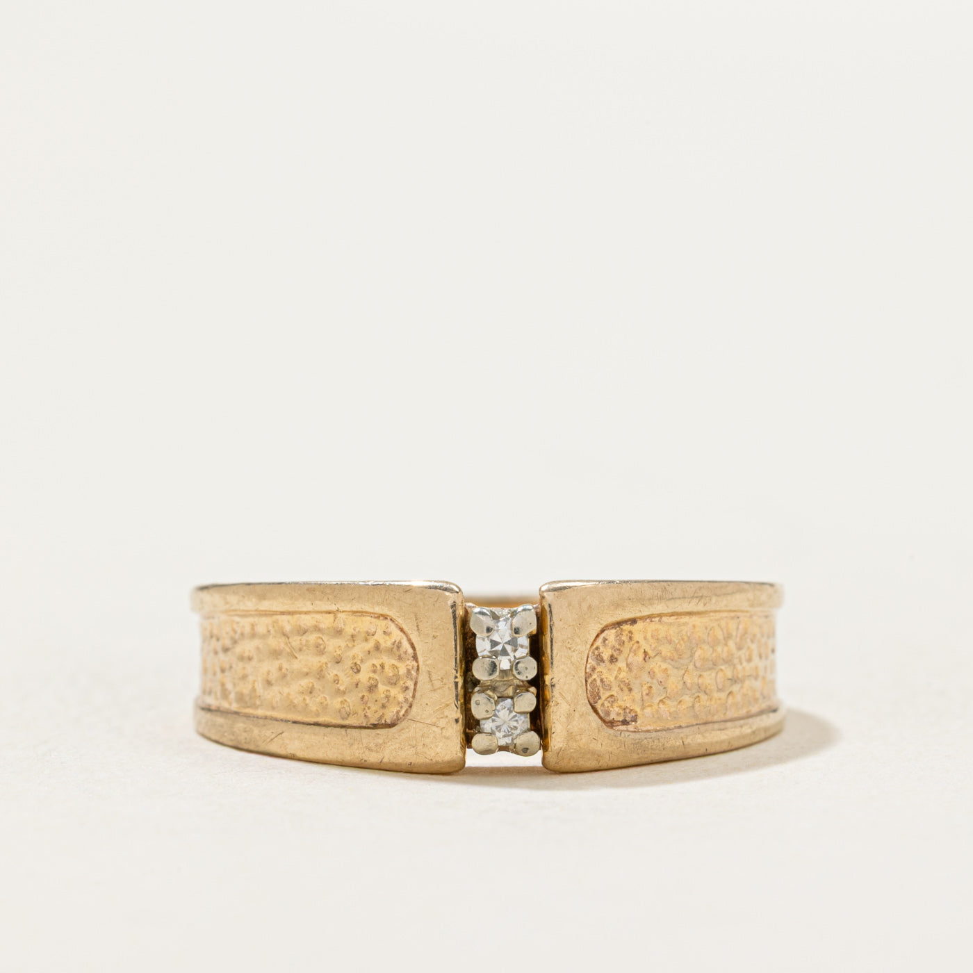 10K Two Stone Diamond Textured Ring | 0.04ctw | SZ 8.25