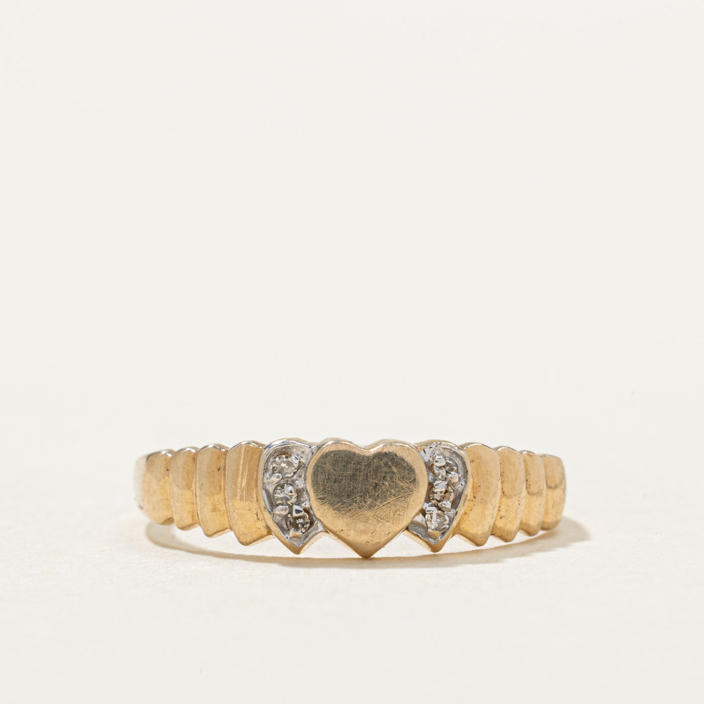 10K Diamond Grooved Heart Ring | 0.015ctw | SZ 7