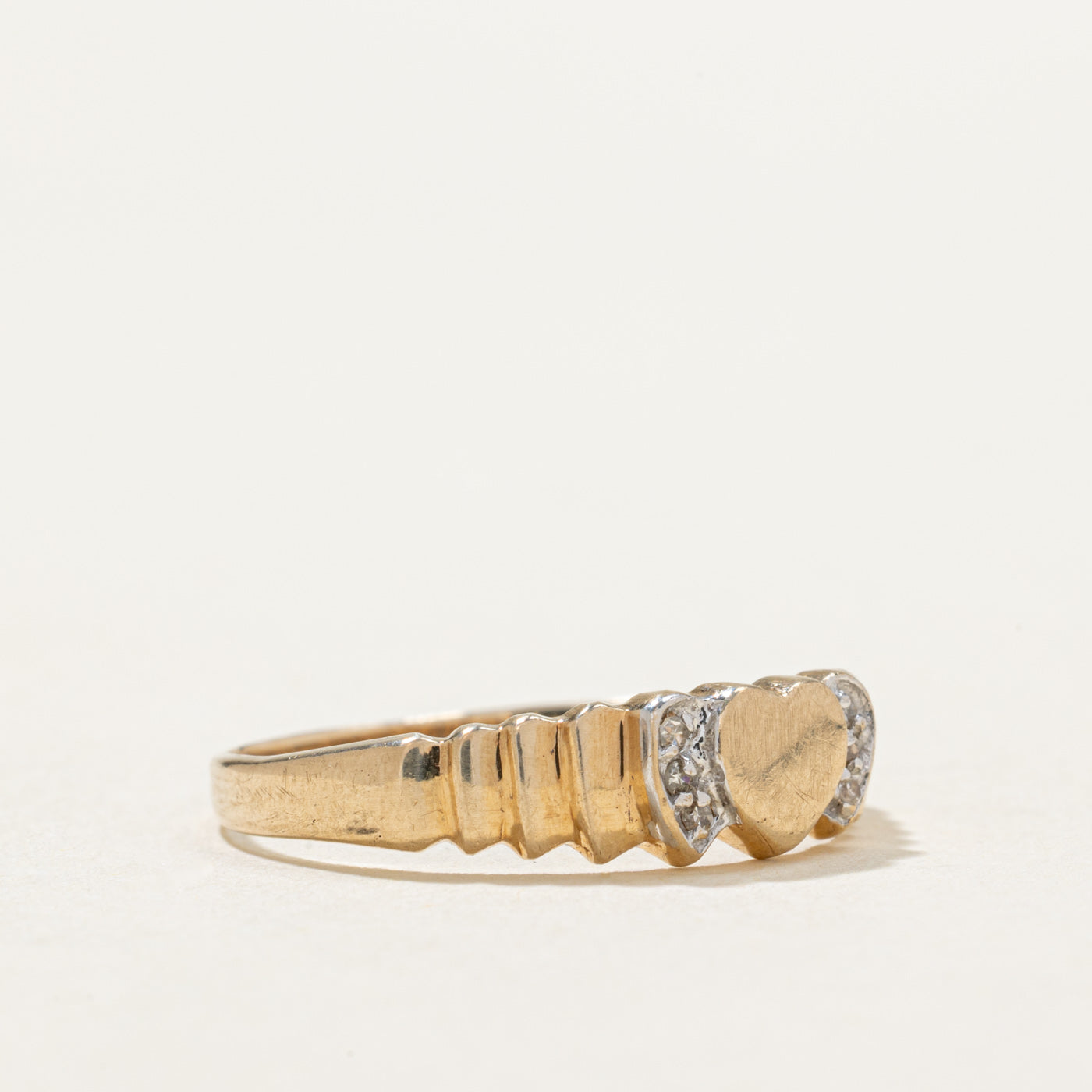 10K Diamond Grooved Heart Ring | 0.015ctw | SZ 7