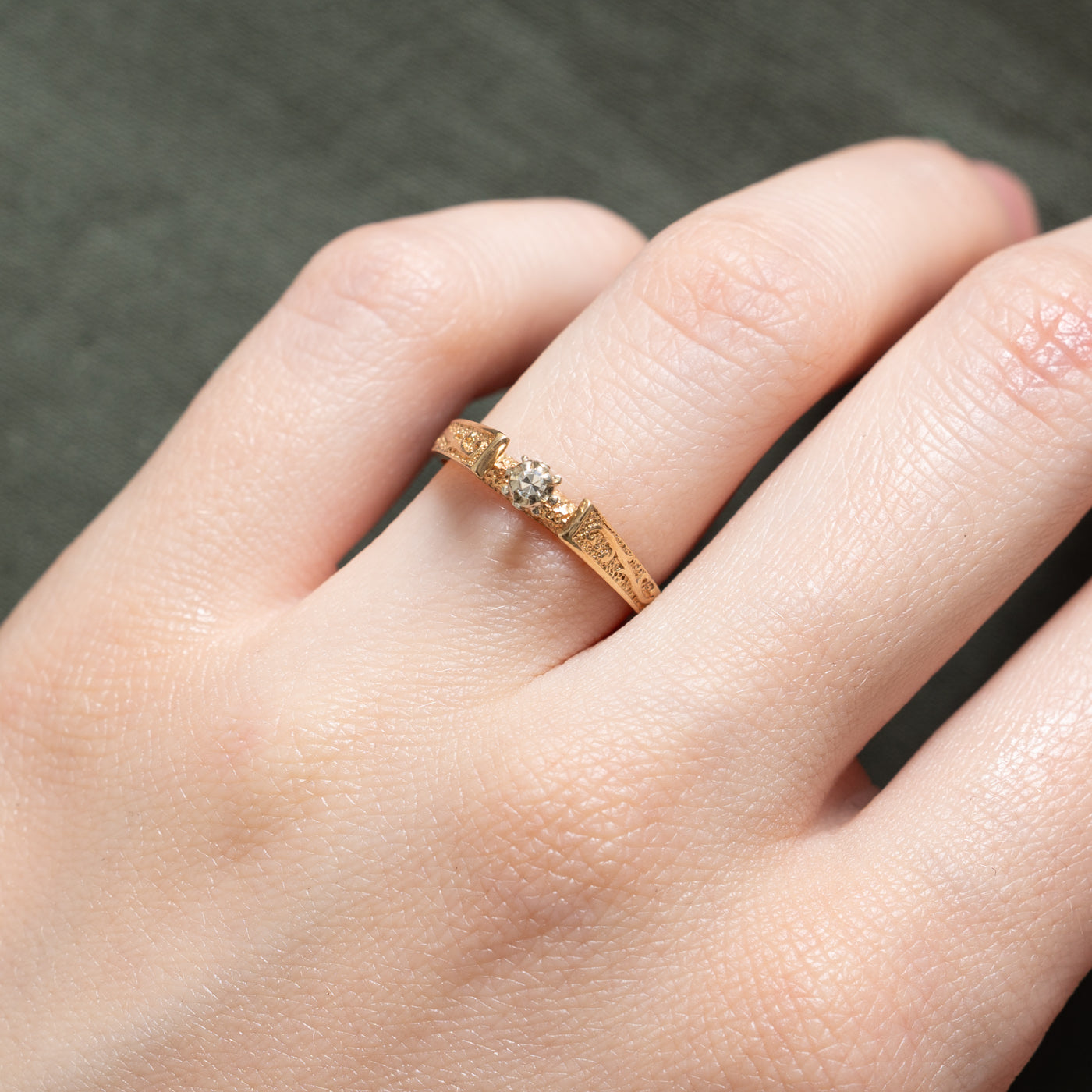 14K High Set Diamond Textured Ring | 0.025ct | SZ 5.25