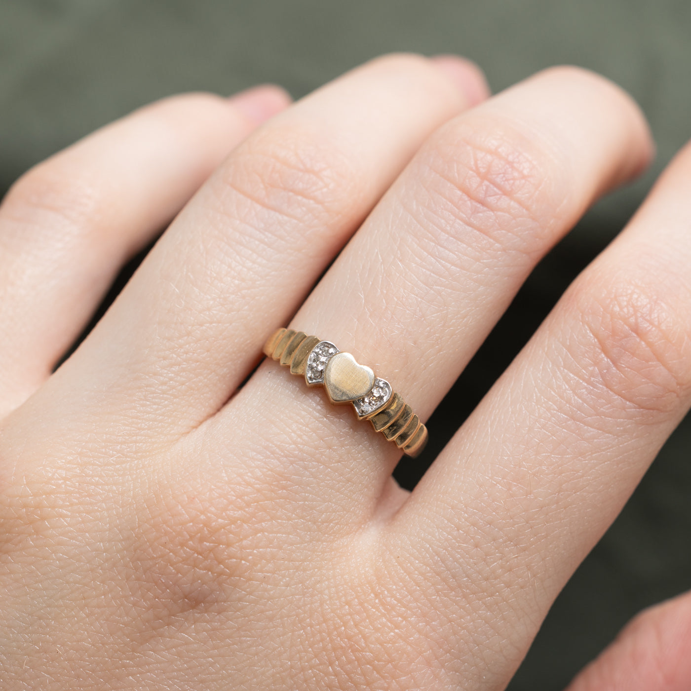 10K Diamond Grooved Heart Ring | 0.015ctw | SZ 7