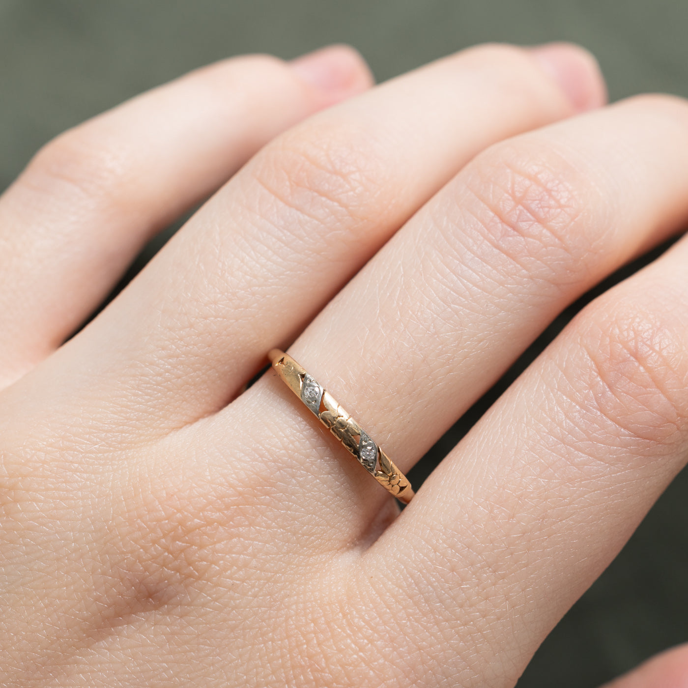 14K Diamond Hibiscus Engraved Ring | 0.015ctw | SZ 8