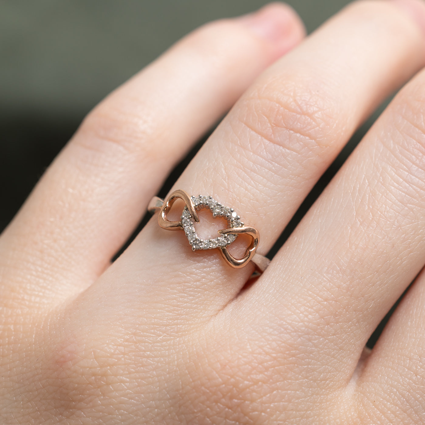 10K Two Tone Gold Diamond Triple Heart Ring | 0.05ctw | SZ 4.75