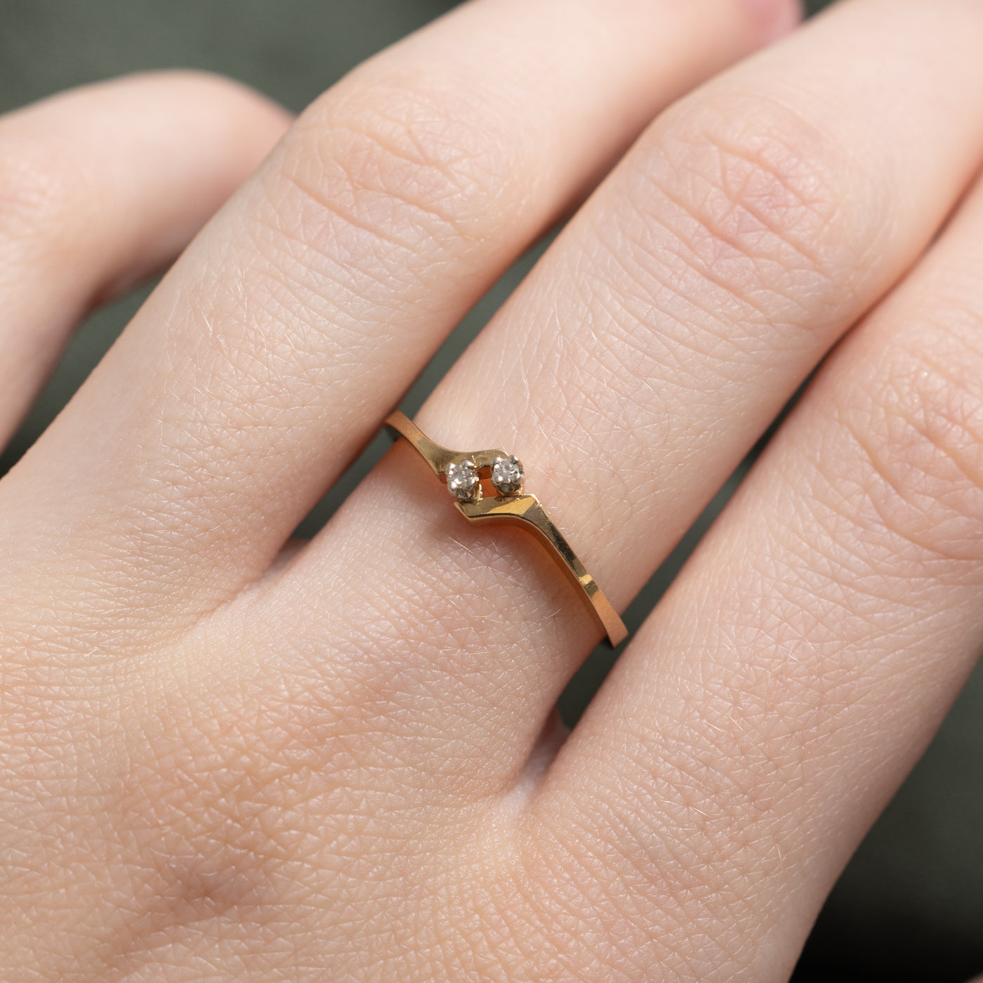 10K Two Stone Diamond Petite Bypass Ring | 0.01ctw | SZ 6.5