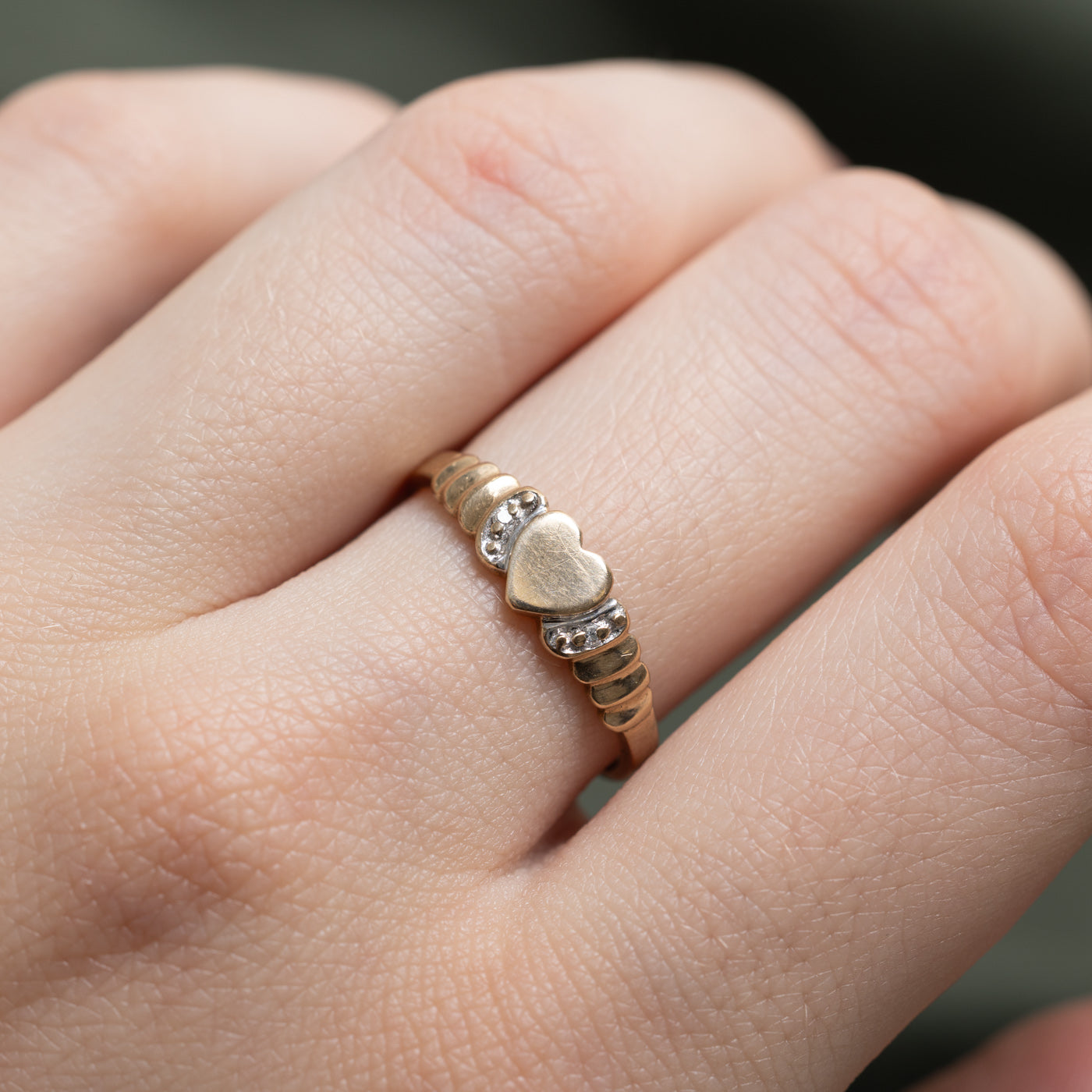 10K Diamond Grooved Heart Ring | 0.015ctw | SZ 7