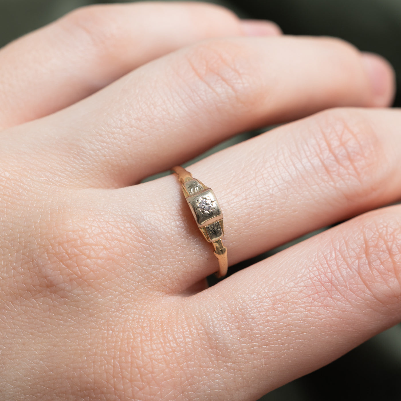 14K Two Tone Gold Diamond Petite Ring | 0.03ct | SZ 6.75