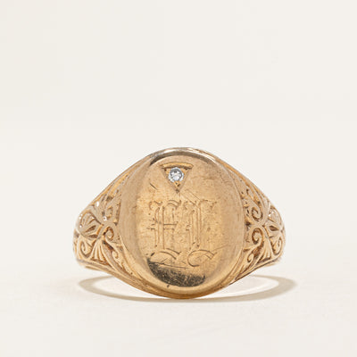 Diamond 'EL' Signet Ring | 0.009ct | SZ 11