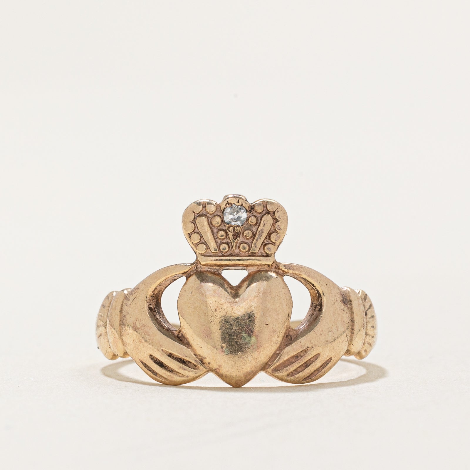 1993 Dublin Single Stone Diamond Claddagh Ring | 0.01ct | SZ 5.25