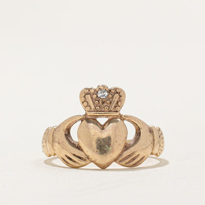 1993 Dublin Single Stone Diamond Claddagh Ring | 0.01ct | SZ 5.25