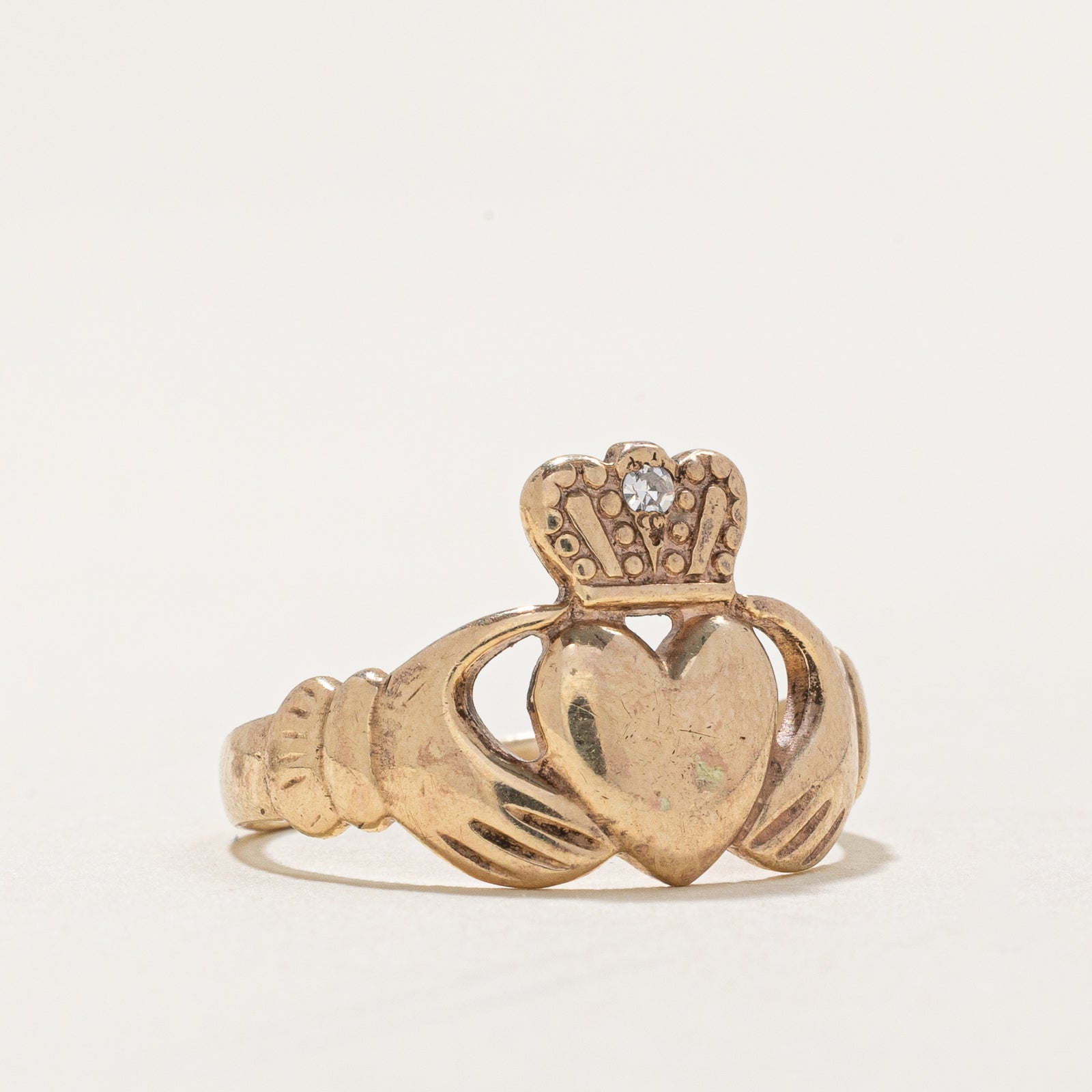1993 Dublin Single Stone Diamond Claddagh Ring | 0.01ct | SZ 5.25