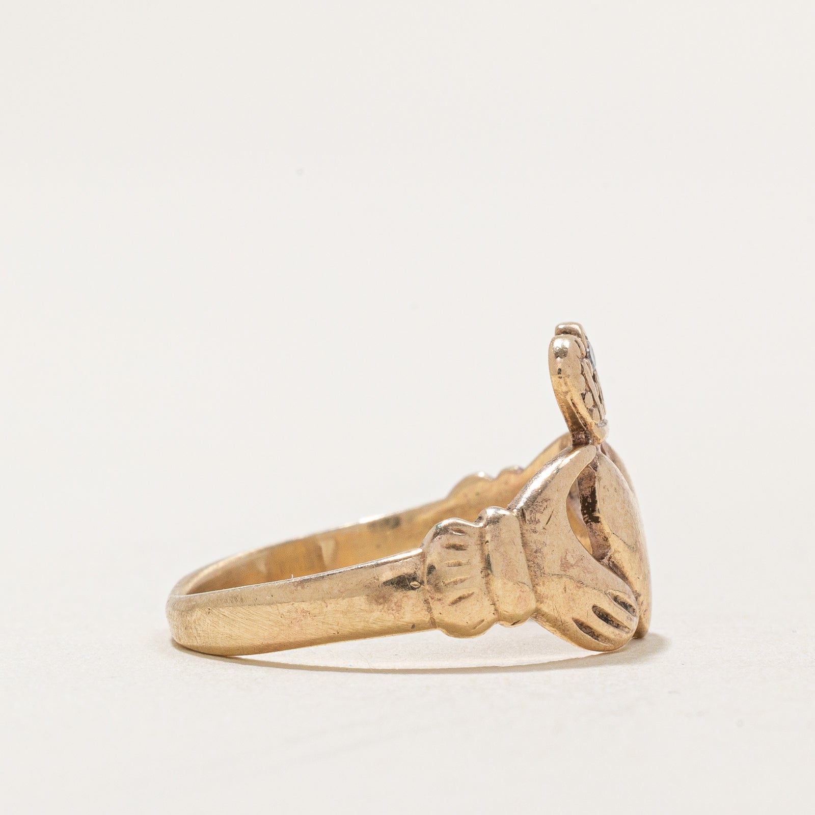 1993 Dublin Single Stone Diamond Claddagh Ring | 0.01ct | SZ 5.25