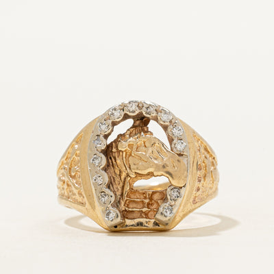 Two-Tone Diamond Engraved Horseshoe Ring | SZ 6.5