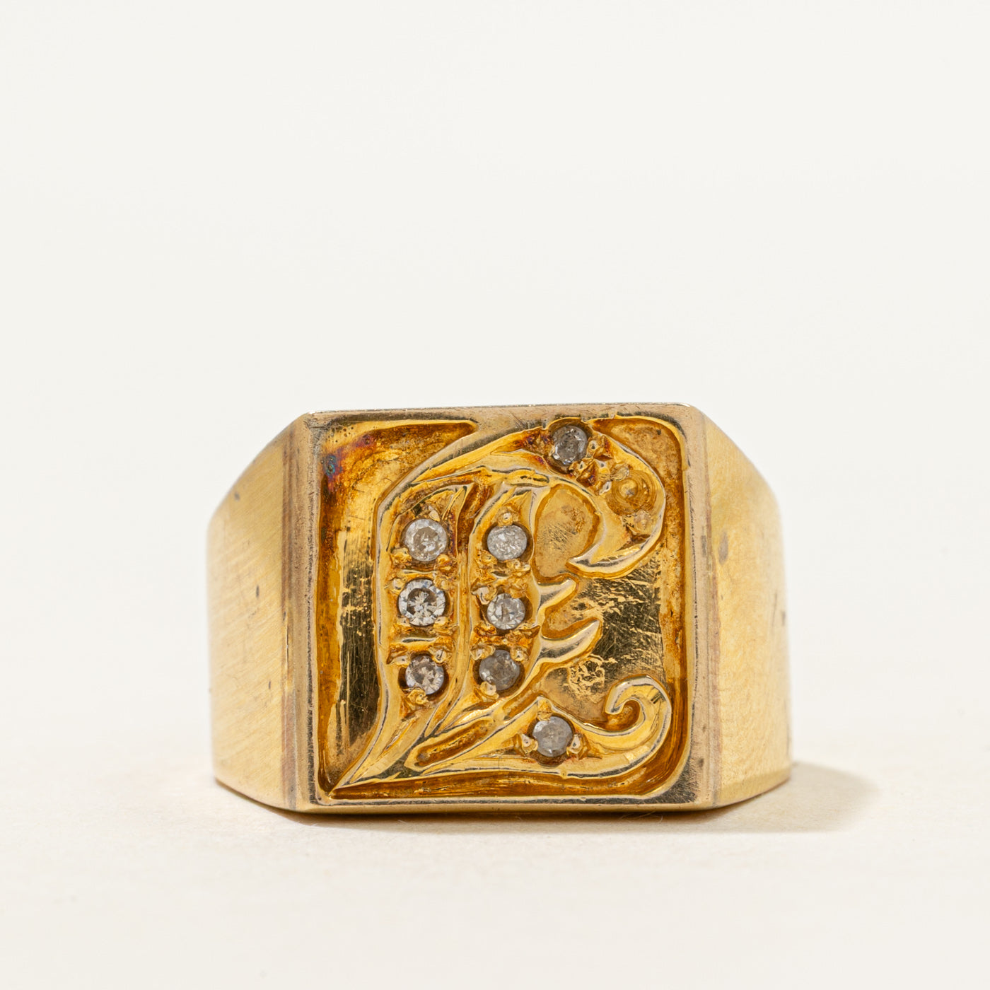 Diamond "L" Initial Chunky Signet Ring | SZ 7.75