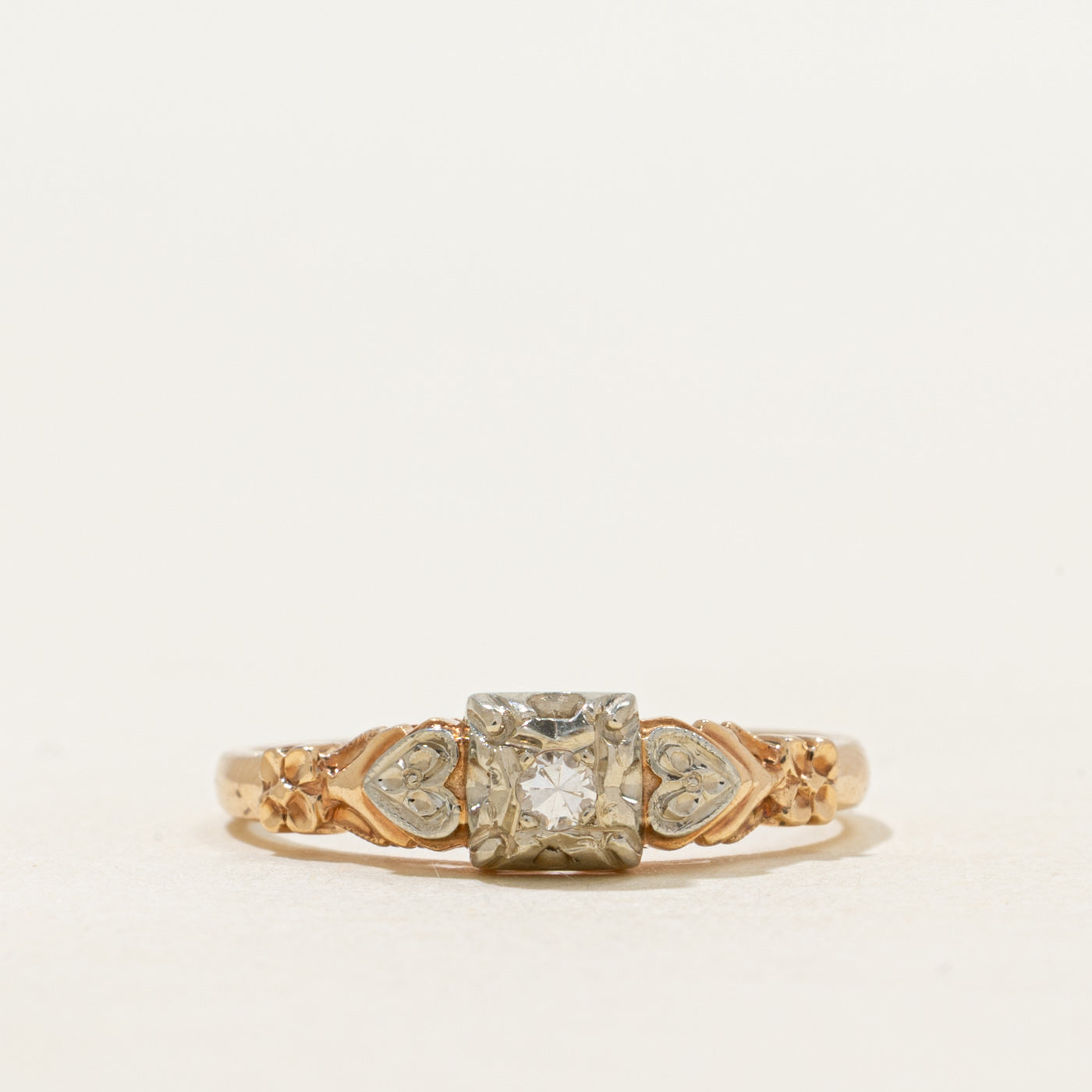 Two Tone Gold Diamond Ornate Ring | SZ 6