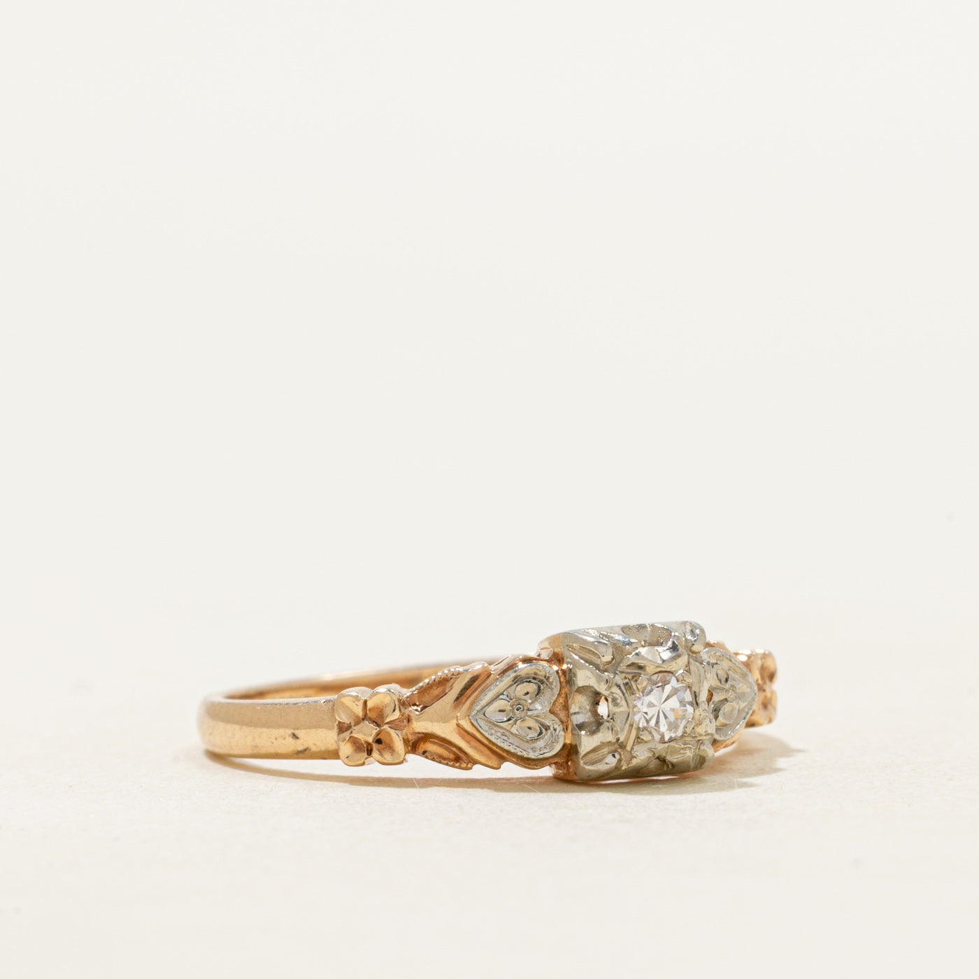 Two Tone Gold Diamond Ornate Ring | SZ 6