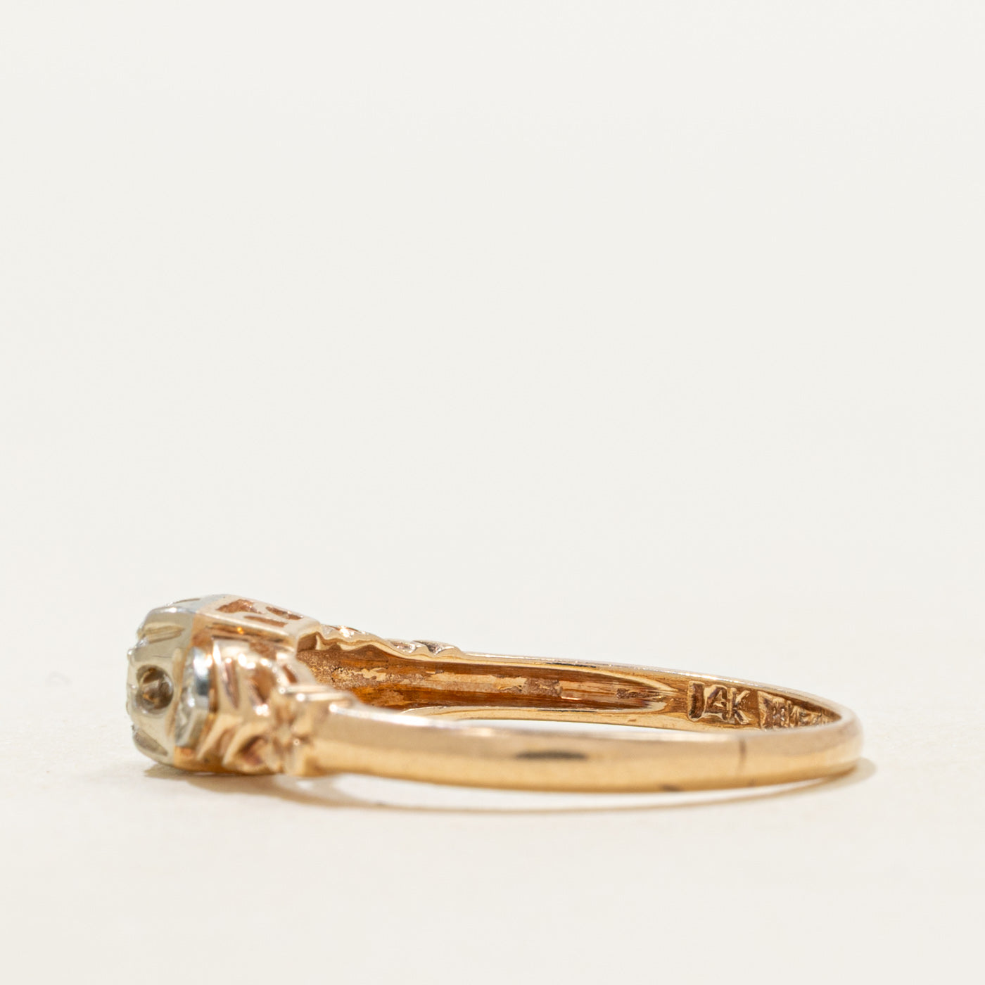 Two Tone Gold Diamond Ornate Ring | SZ 6
