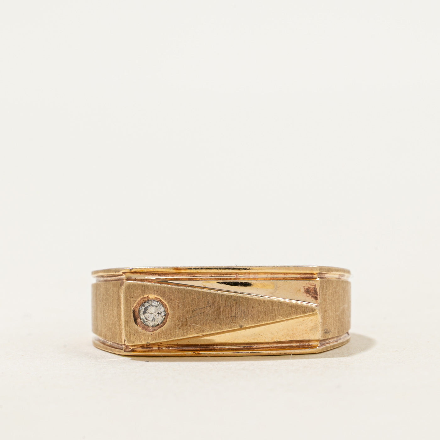 Diamond Matte & Grooved Signet Ring | SZ 9