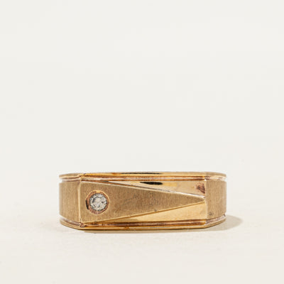 Diamond Matte & Grooved Signet Ring | SZ 9