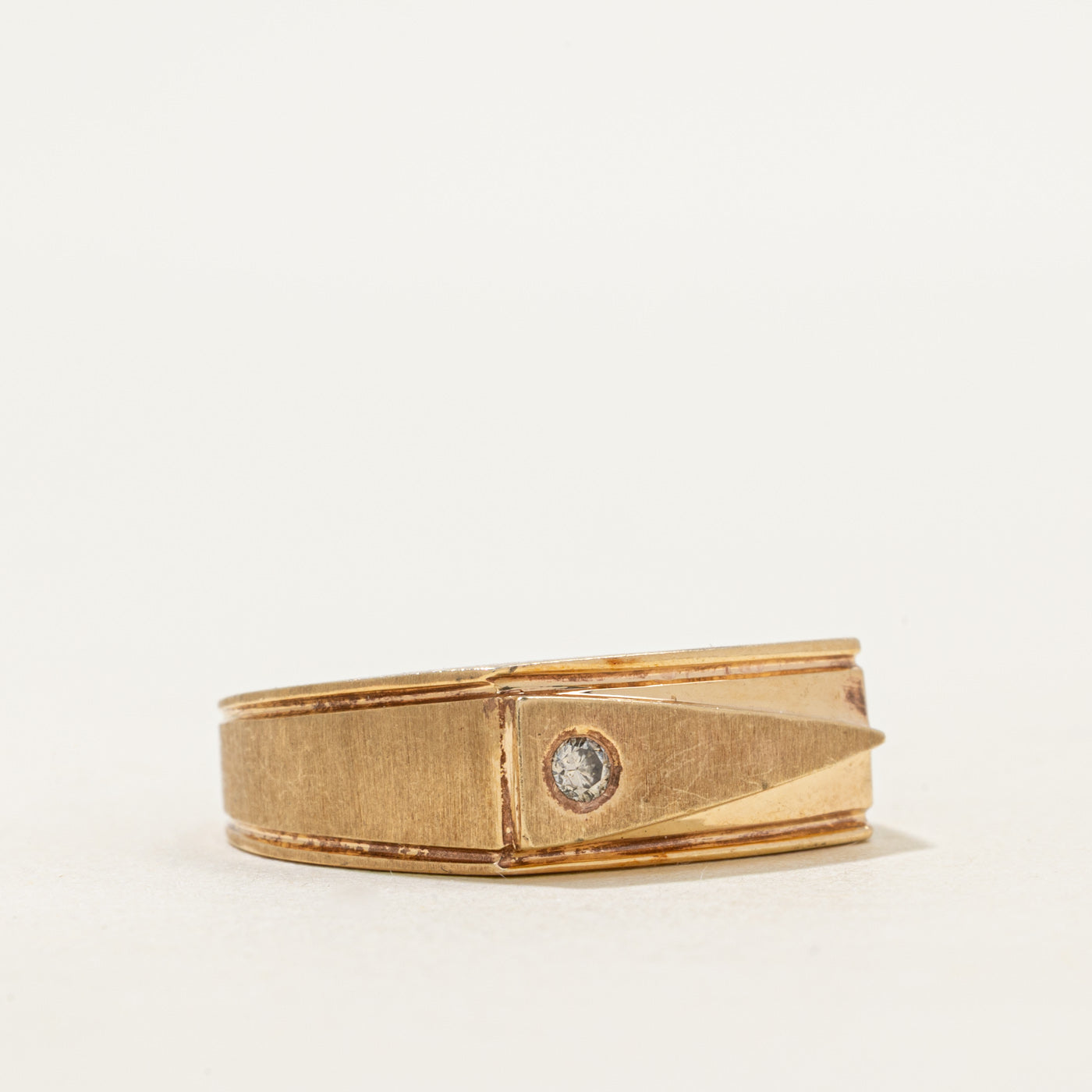 Diamond Matte & Grooved Signet Ring | SZ 9