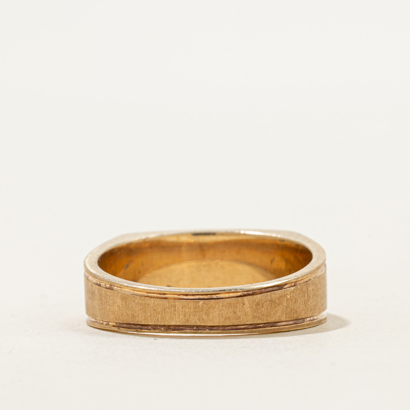 Diamond Matte & Grooved Signet Ring | SZ 9