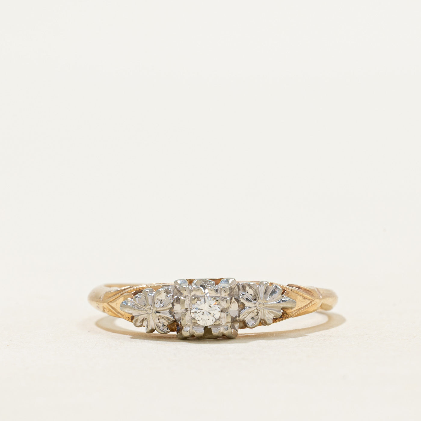 Vintage Canadian Two-Tone Diamond Ornate Ring | SZ 7.5