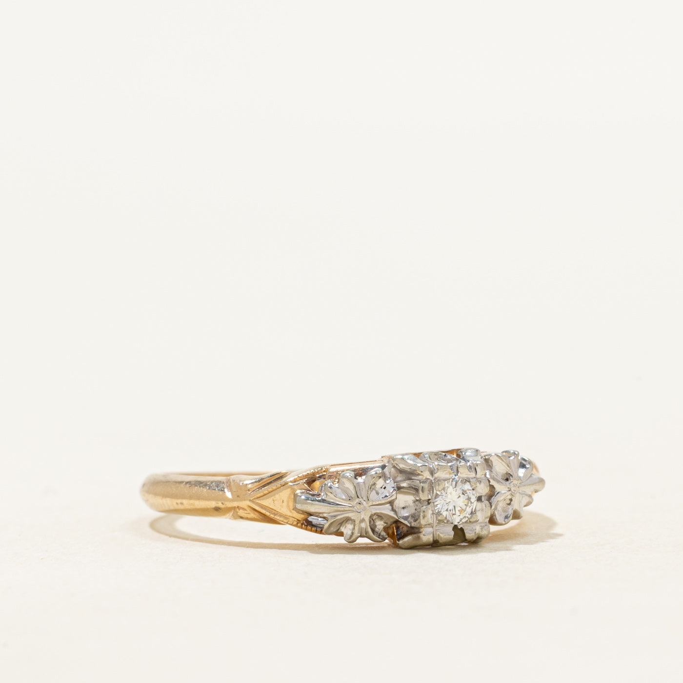 Vintage Canadian Two-Tone Diamond Ornate Ring | SZ 7.5