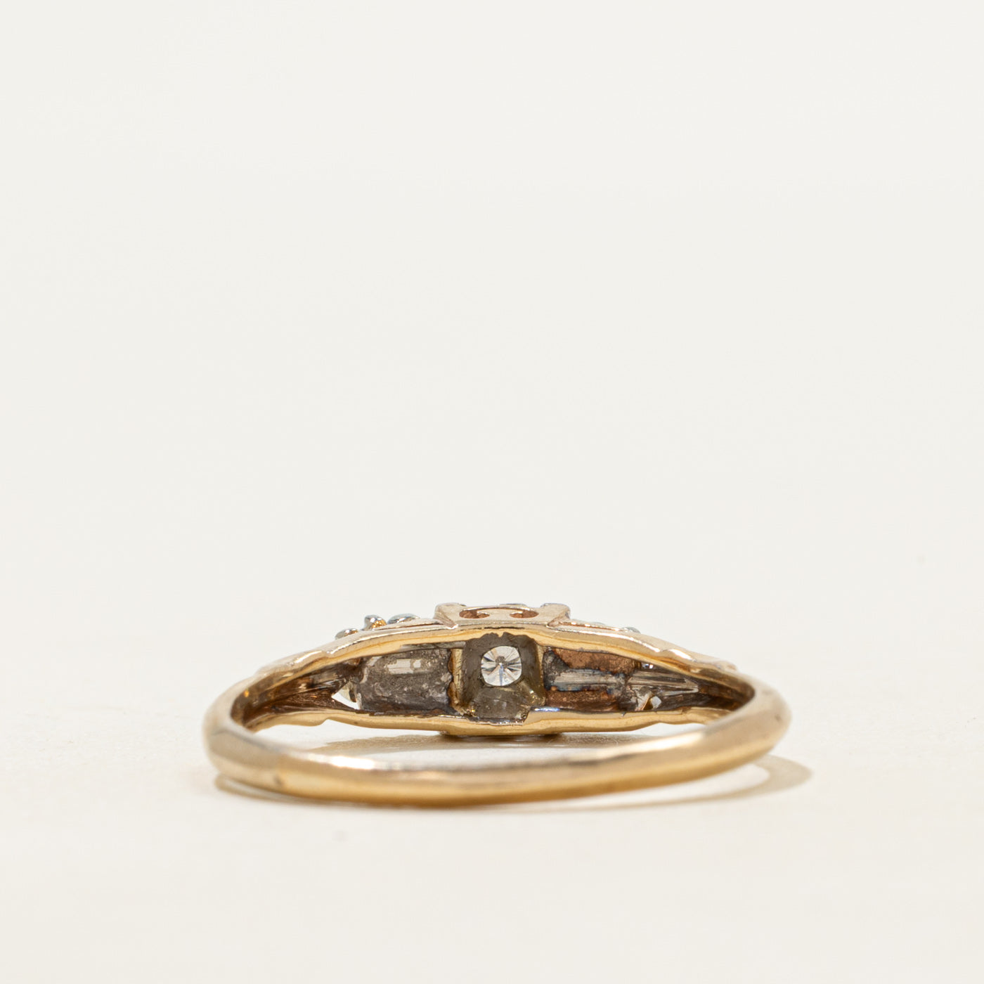 Vintage Canadian Two-Tone Diamond Ornate Ring | SZ 7.5