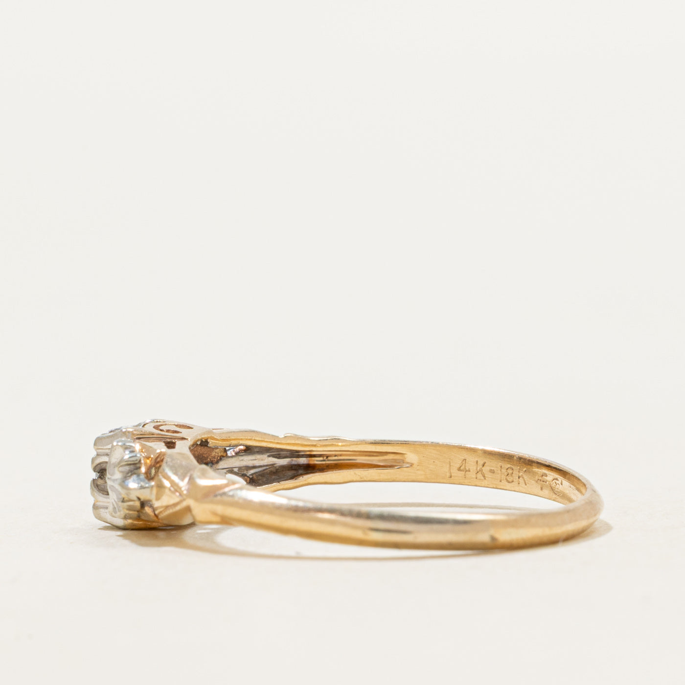 Vintage Canadian Two-Tone Diamond Ornate Ring | SZ 7.5