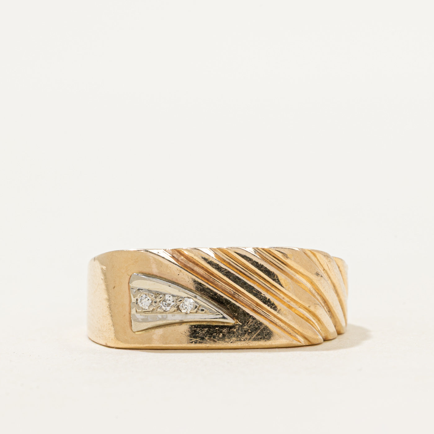 Diamond Grooved Signet Ring | SZ 10
