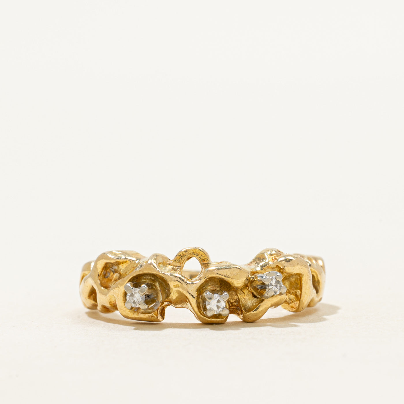 'Birks' 18k Three-Stone Diamond Textured Ring | SZ 6.25