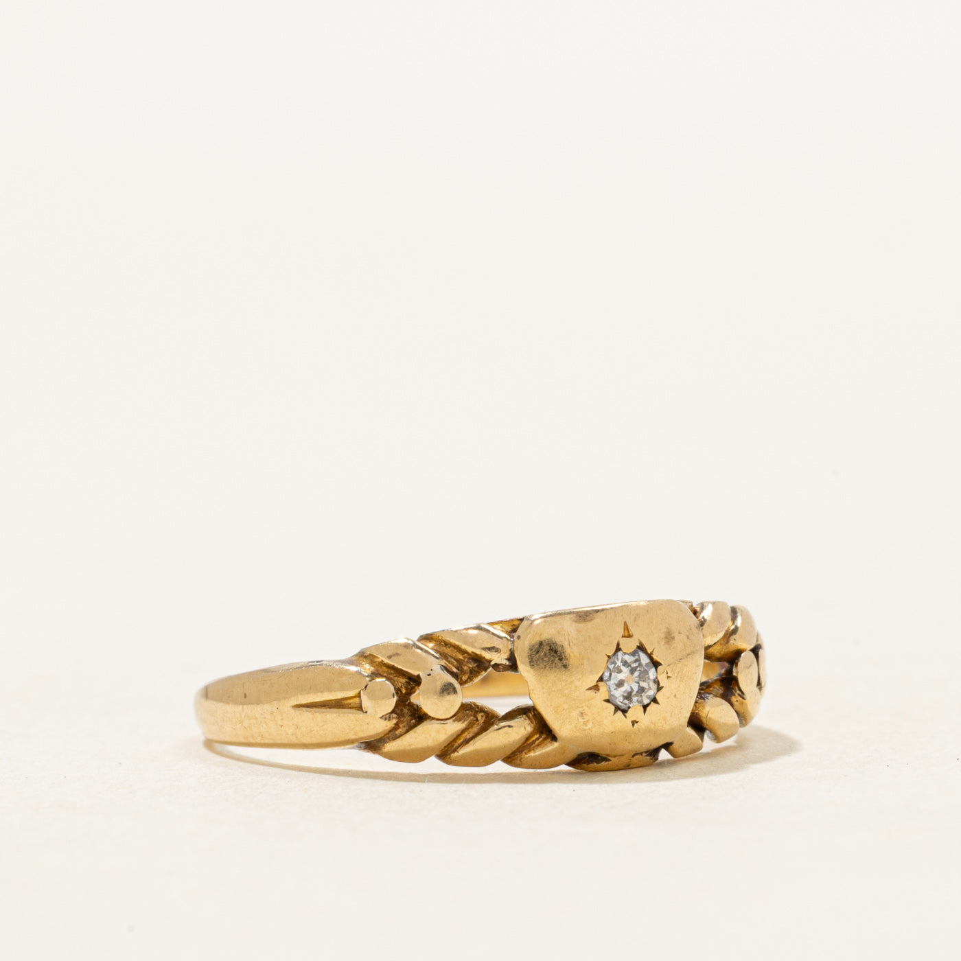 Victorian 1886 Birmingham 18k Diamond Grooved Ring | 0.04ct | SZ 6