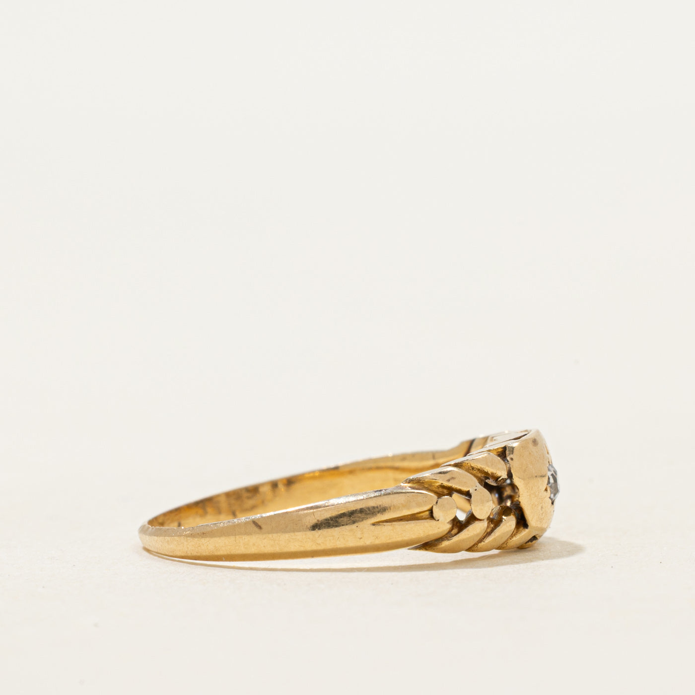 Victorian 1886 Birmingham 18k Diamond Grooved Ring | 0.04ct | SZ 6