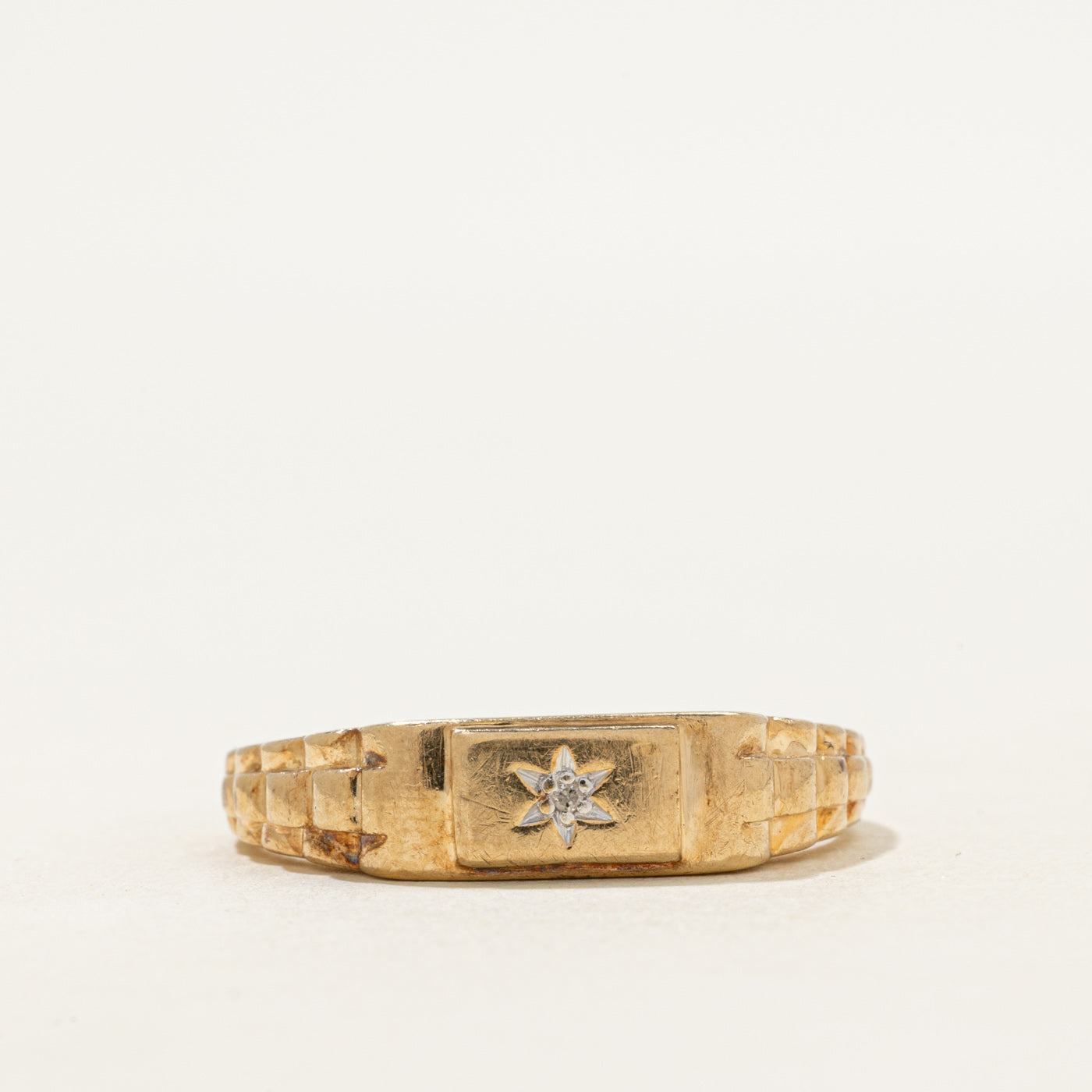 Star Set Diamond Grooved Ring | SZ 10.75