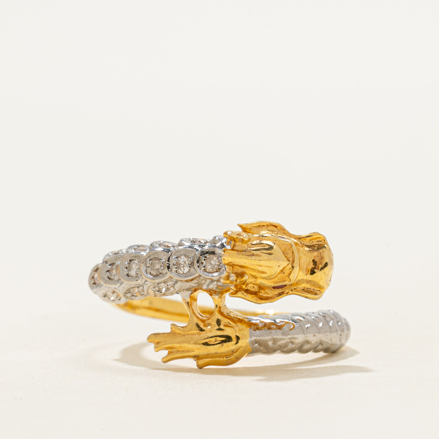 Two-Tone Diamond & Ruby Dragon Bypass Ring | 0.07ctw, 0.003ctw | SZ 7.75
