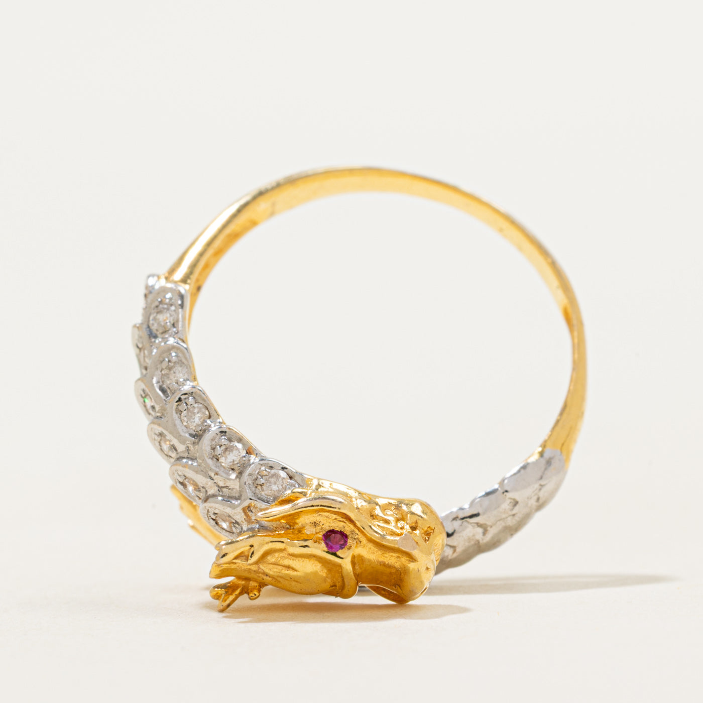 Two-Tone Diamond & Ruby Dragon Bypass Ring | 0.07ctw, 0.003ctw | SZ 7.75