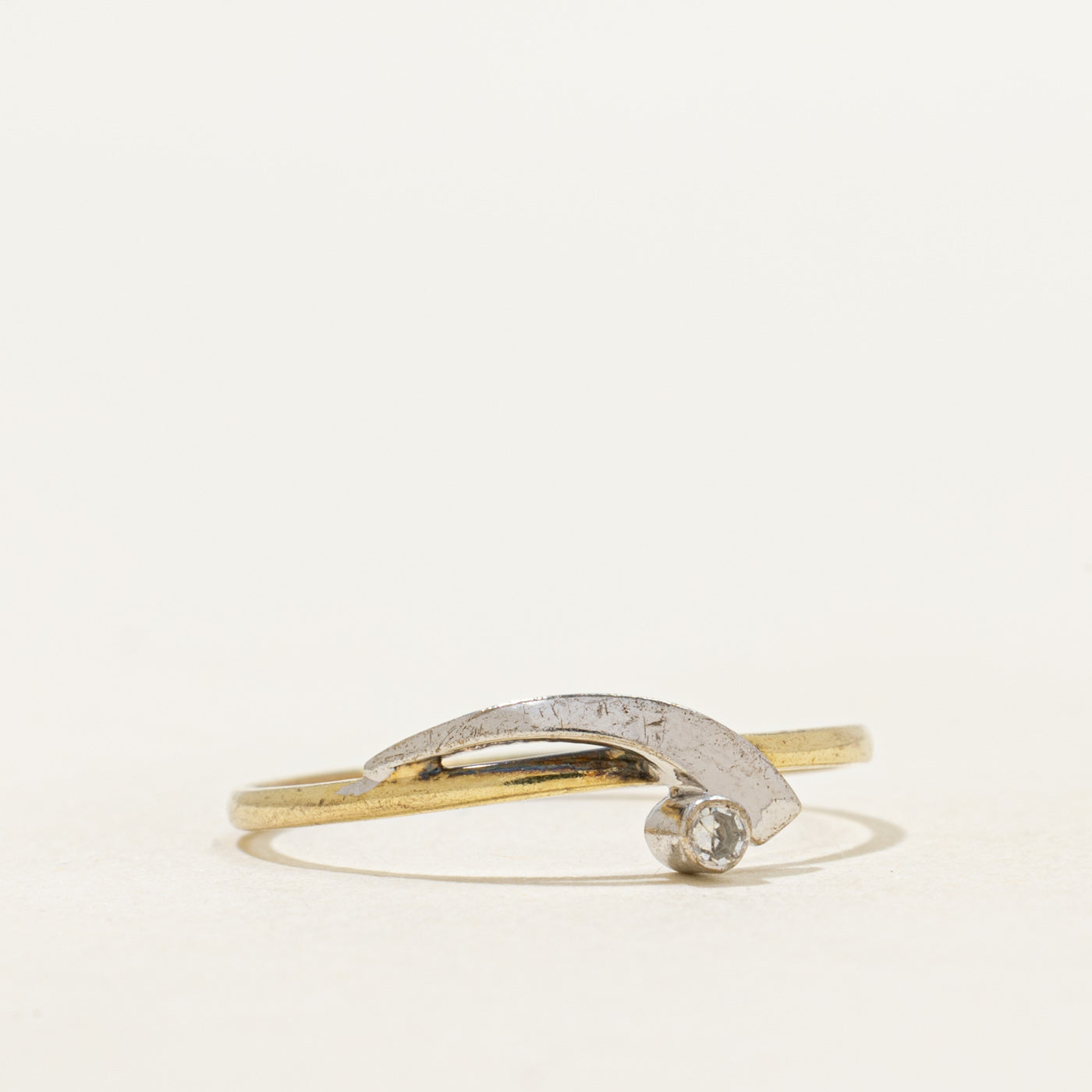 Two-Tone Bezel Set Diamond Wave Ring | SZ 7