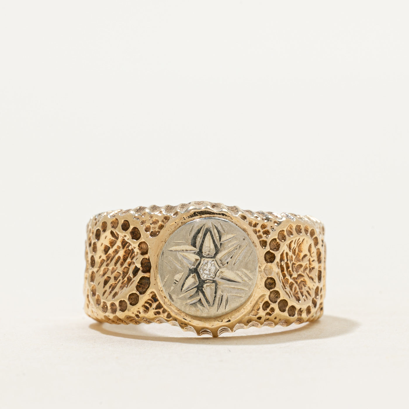 Two-Tone Diamond Textured Floral Ring | SZ 7