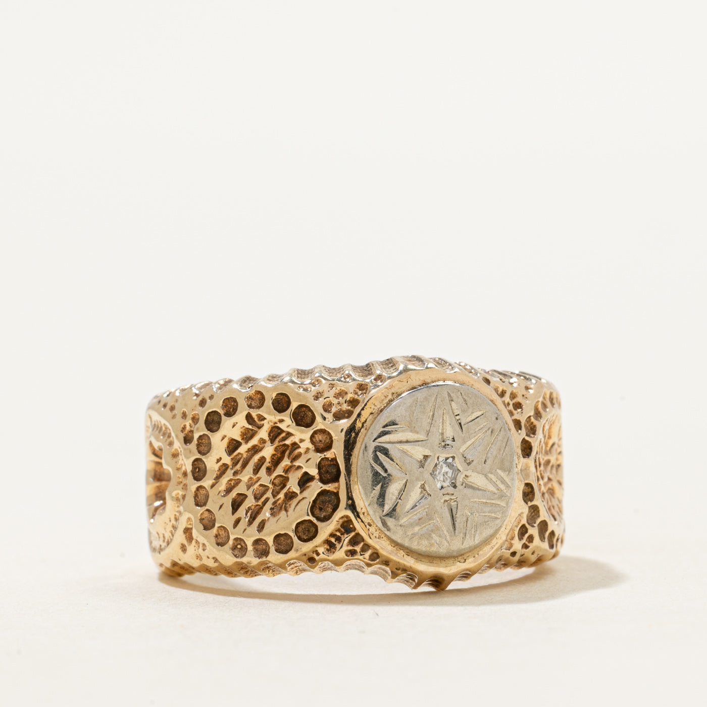 Two-Tone Diamond Textured Floral Ring | SZ 7