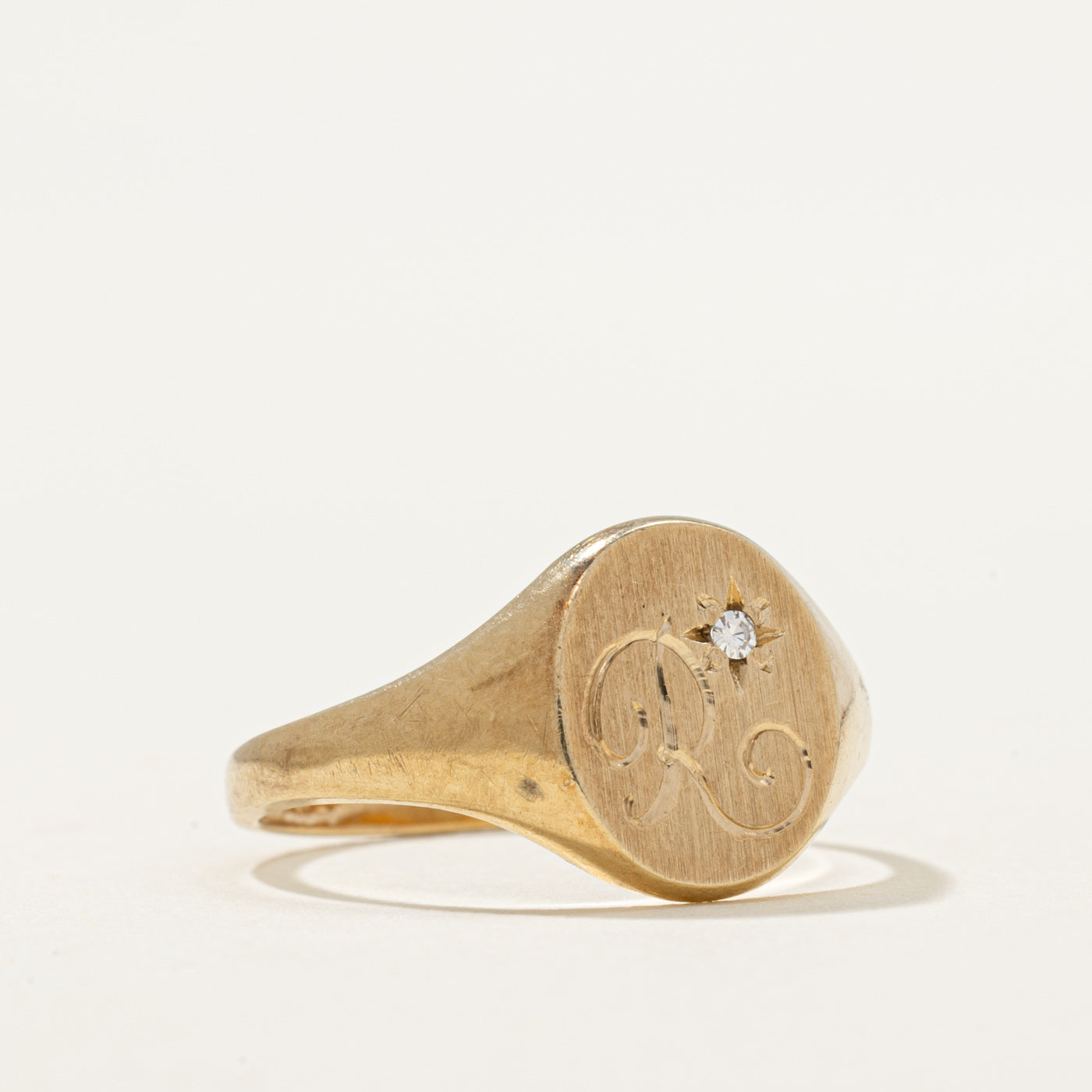 Diamond 'R' Initial Signet Ring | 0.01ct | SZ 6.25