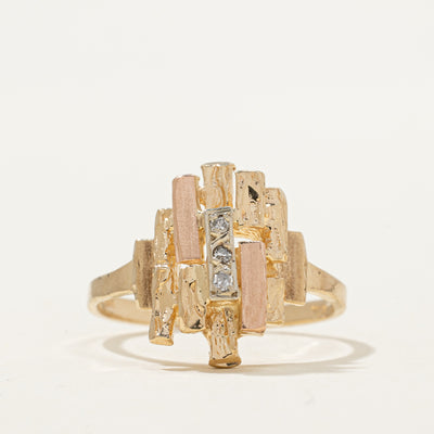 Multi Tone Gold Diamond Abstract Ring | 0.03ctw | SZ 6