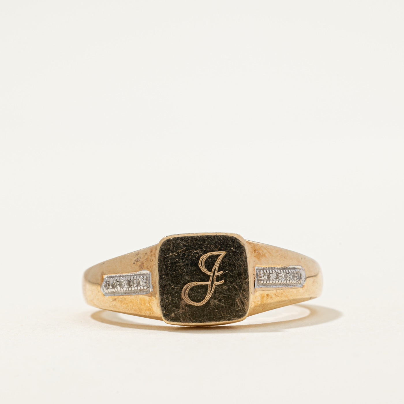 Diamond 'J' Initial Signet Ring | 0.03ctw | SZ 10.5