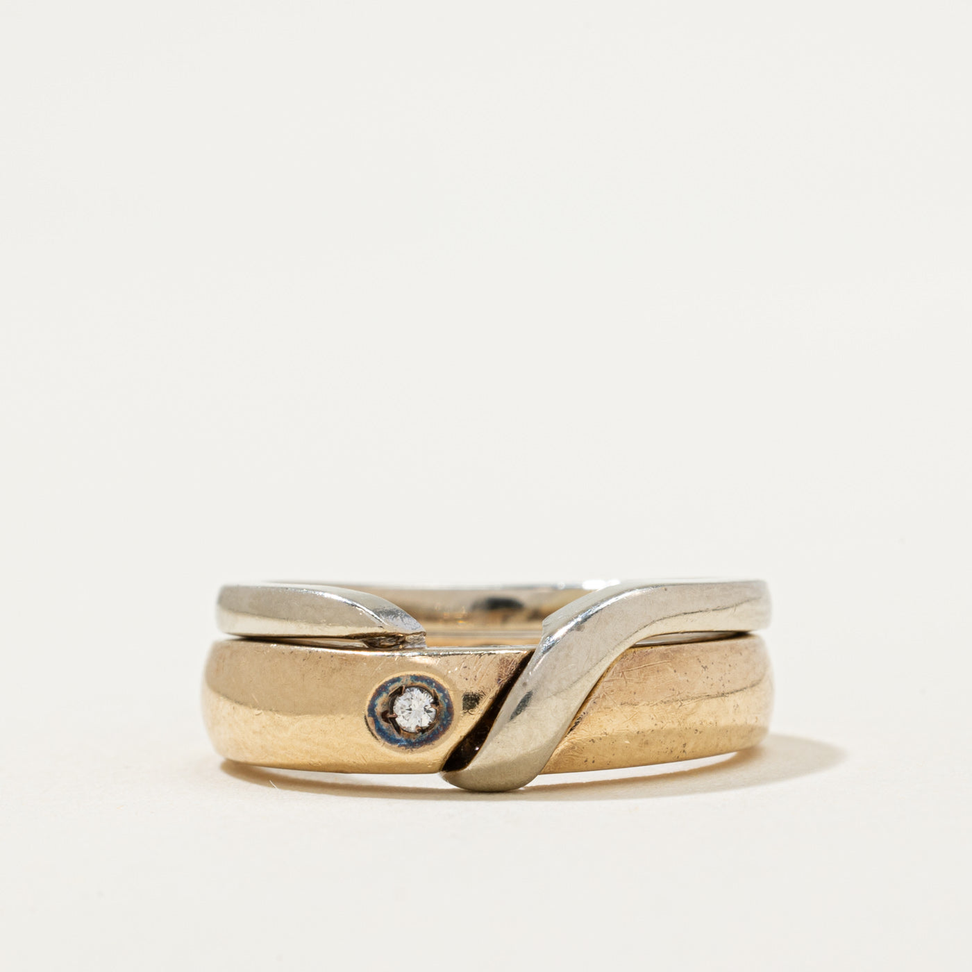 Two Tone Gold Diamond Interlocking Rings | 0.01ct | SZ 6