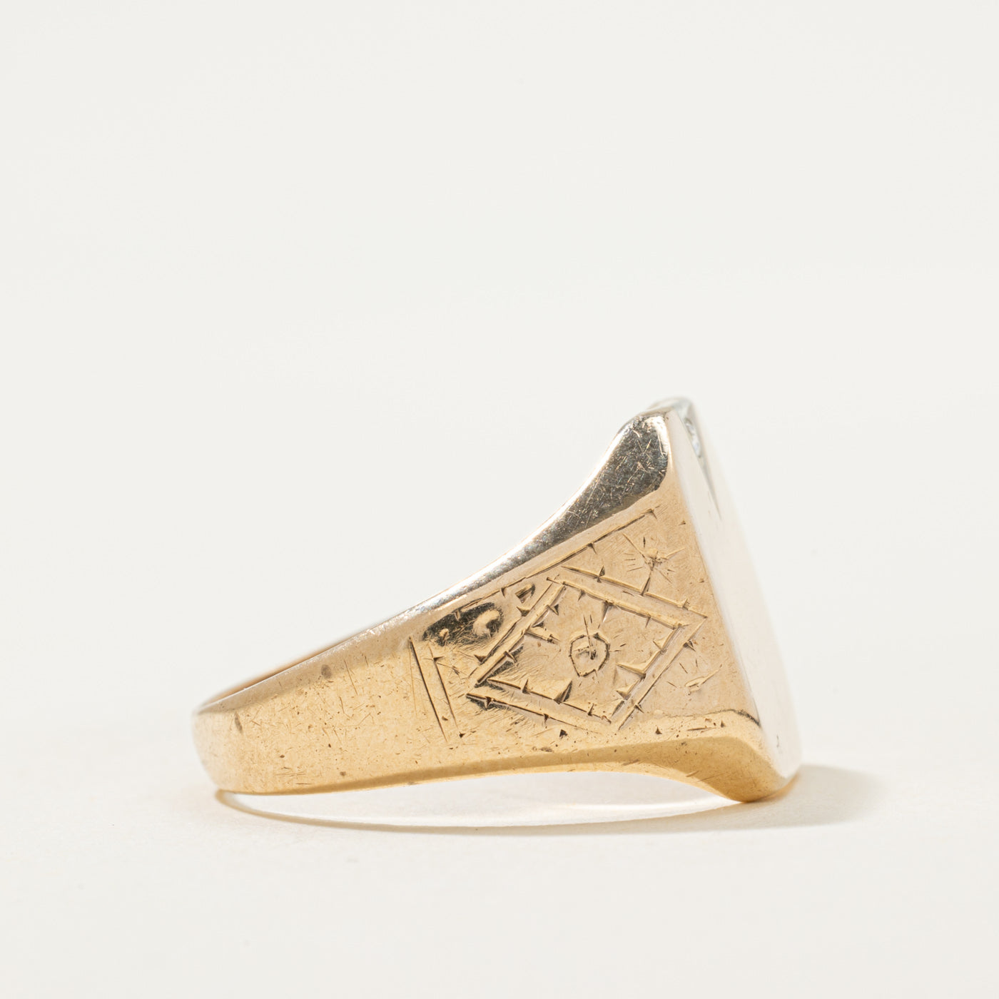 Diamond Textured Signet Ring | 0.01ct | SZ 9.5
