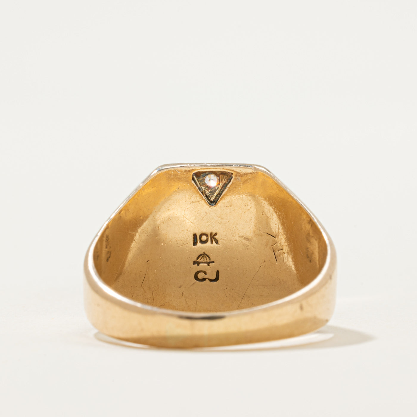 Diamond Textured Signet Ring | 0.01ct | SZ 9.5